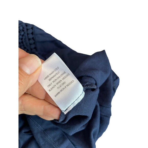 Daniel Rainn Navy Lace Yolk Pleat Front 3/4 Sleeve Jersey Top Size PSmall NWT - Picture 7 of 10